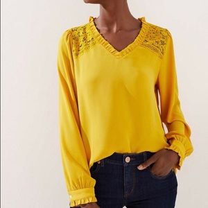 NWT LOFT lace shoulder ruffle sleeve blouse